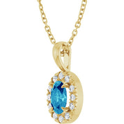 14K Yellow 5x3 mm Natural Blue Zircon & .05 CTW Natural Diamond 16-18" Necklace