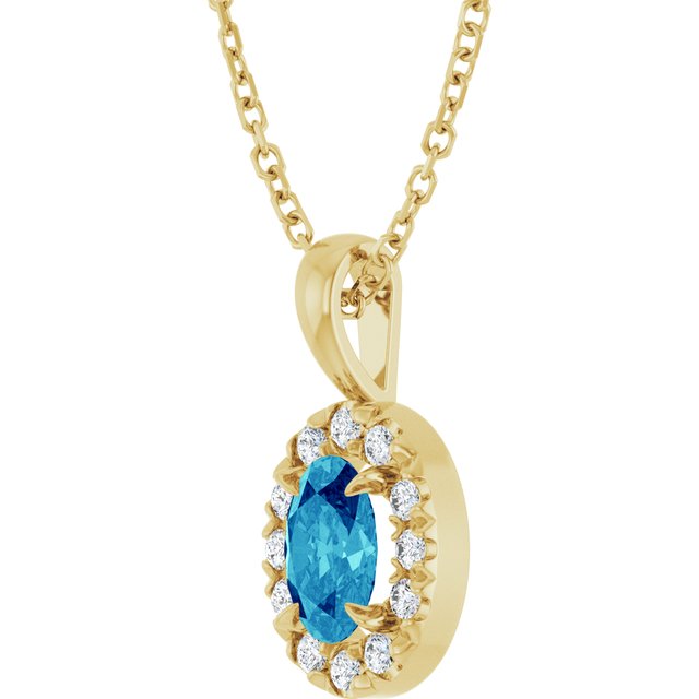 14K Yellow 5x3 mm Natural Blue Zircon & .05 CTW Natural Diamond 16-18" Necklace