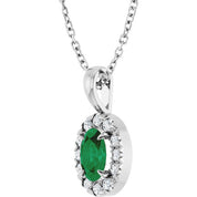 Sterling Silver 6x4 mm Natural Emerald & 1/10 CTW Natural Diamond 16-18" Necklace