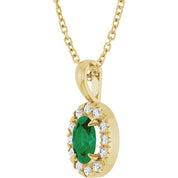 14K Yellow 6x4 mm Natural Emerald & 1/10 CTW Natural Diamond 16-18" Necklace