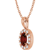 14K Rose 6x4 mm Natural Mozambique Garnet & 1/10 CTW Natural Diamond 16-18" Necklace