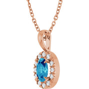 14K Rose 6x4 mm Natural Blue Zircon & 1/10 CTW Natural Diamond 16-18" Necklace