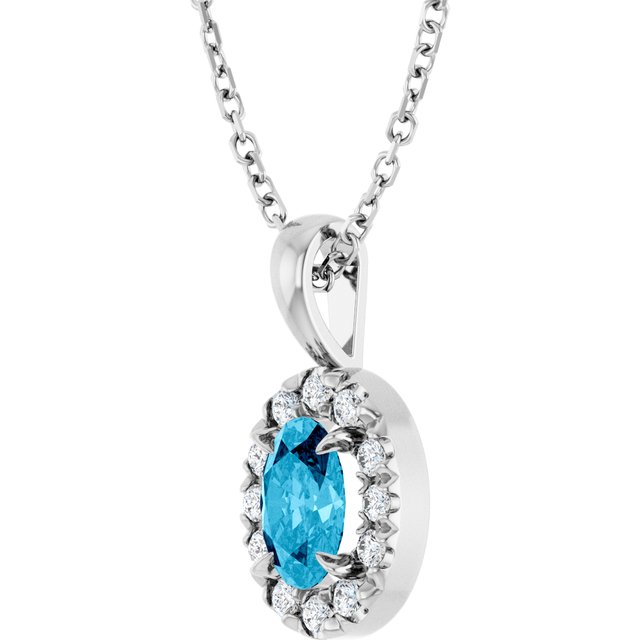 Sterling Silver 5x3 mm Natural Aquamarine & .05 CTW Natural Diamond 16-18" Necklace