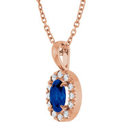 14K Rose 6x4 mm Lab-Grown Blue Sapphire & 1/10 CTW Natural Diamond 16-18" Necklace
