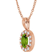 14K Rose 6x4 mm Natural Peridot & 1/10 CTW Natural Diamond 16-18" Necklace