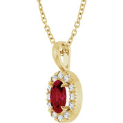 14K Yellow 6x4 mm Natural Ruby & 1/10 CTW Natural Diamond 16-18" Necklace