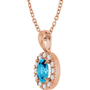 14K Rose 5x3 mm Natural Aquamarine & .05 CTW Natural Diamond 16-18" Necklace