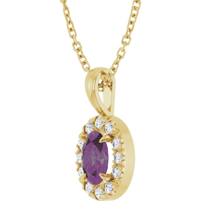 14K Lab-Grown Alexandrite & Natural Diamond Necklace 16-18" Length