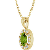 14K Yellow 6x4 mm Natural Peridot & 1/10 CTW Natural Diamond 16-18" Necklace