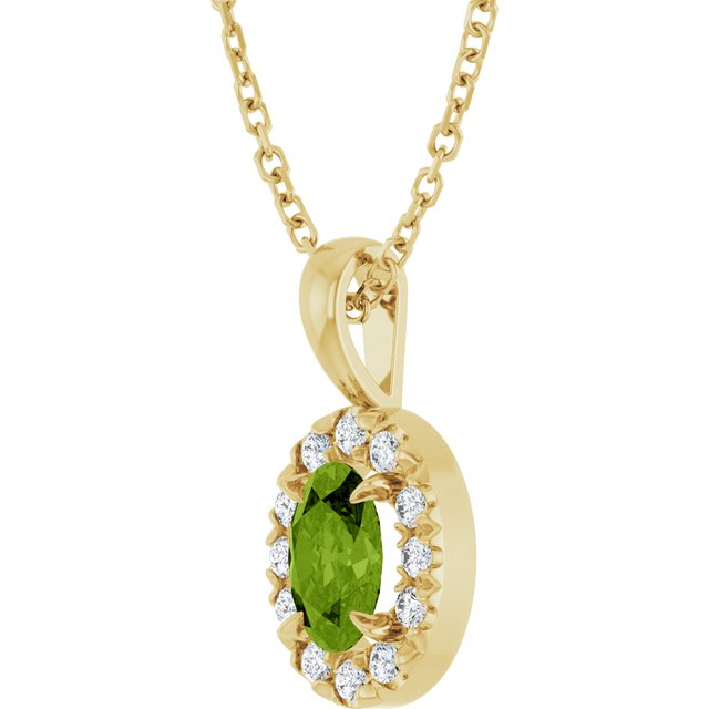 14K Yellow 6x4 mm Natural Peridot & 1/10 CTW Natural Diamond 16-18" Necklace