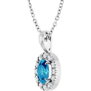 14K White 6x4 mm Natural Blue Zircon & 1/10 CTW Natural Diamond 16-18" Necklace