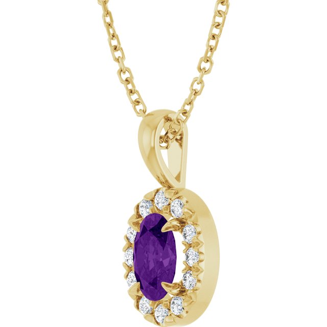 14K Yellow 6x4 mm Natural Amethyst & 1/10 CTW Natural Diamond 16-18" Necklace