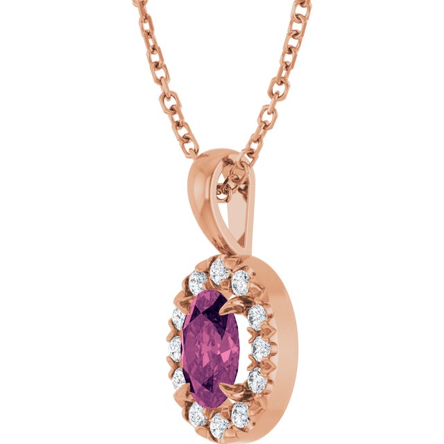 14K Rose 6x4 mm Natural Pink Tourmaline & 1/10 CTW Natural Diamond 16-18" Necklace