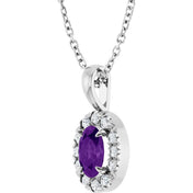 Sterling Silver 6x4 mm Natural Amethyst & 1/10 CTW Natural Diamond 16-18" Necklace