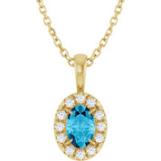 14K Yellow 6x4 mm Natural Aquamarine & 1/10 CTW Natural Diamond 16-18" Necklace
