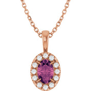 14K Rose 6x4 mm Natural Pink Tourmaline & 1/10 CTW Natural Diamond 16-18" Necklace