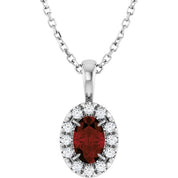 14K White 6x4 mm Natural Mozambique Garnet & 1/10 CTW Natural Diamond 16-18" Necklace