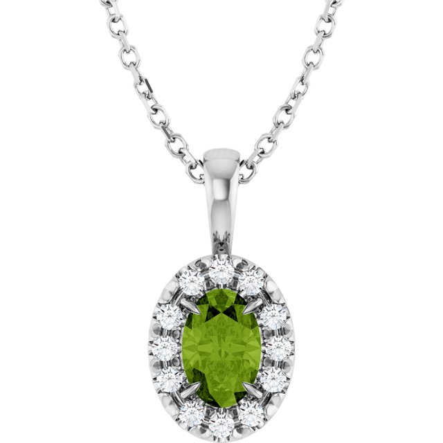 Sterling Silver 6x4 mm Natural Peridot & 1/10 CTW Natural Diamond 16-18" Necklace