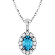 Sterling Silver 6x4 mm Natural Aquamarine & 1/10 CTW Natural Diamond 16-18" Necklace