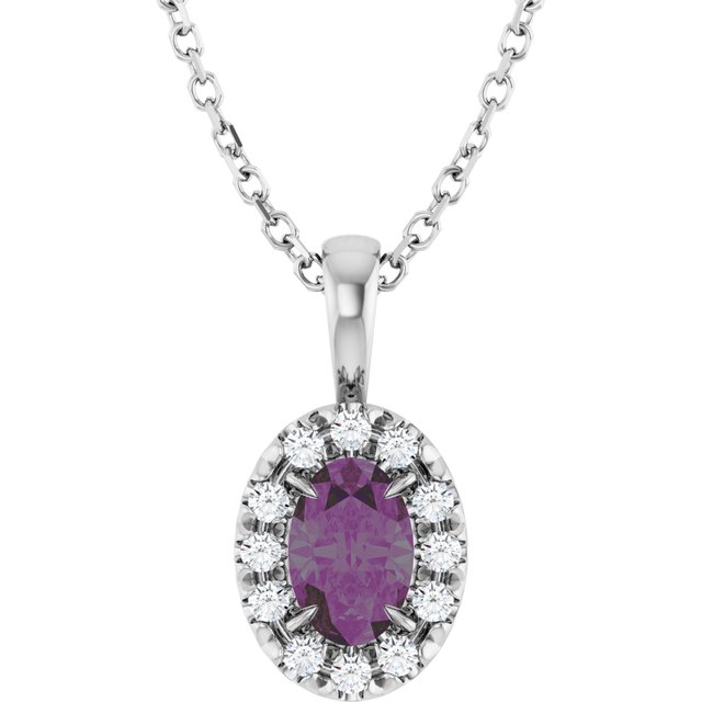 Sterling Silver 6x4 mm Lab-Grown Alexandrite & 1/10 CTW Natural Diamond 16-18" Necklace