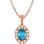 14K Rose 5x3 mm Natural Aquamarine & .05 CTW Natural Diamond 16-18" Necklace