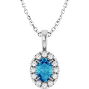 Sterling Silver 6x4 mm Natural Blue Zircon & 1/10 CTW Natural Diamond 16-18" Necklace