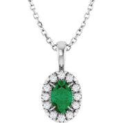 Sterling Silver 6x4 mm Natural Emerald & 1/10 CTW Natural Diamond 16-18" Necklace