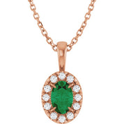14K Rose 6x4 mm Natural Emerald & 1/10 CTW Natural Diamond 16-18" Necklace