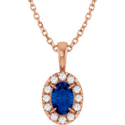 14K Rose 6x4 mm Natural Blue Sapphire & 1/10 CTW Natural Diamond 16-18" Necklace