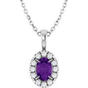 Sterling Silver 6x4 mm Natural Amethyst & 1/10 CTW Natural Diamond 16-18" Necklace