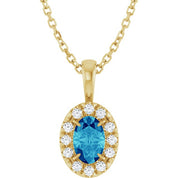 14K Yellow 6x4 mm Natural Blue Zircon & 1/10 CTW Natural Diamond 16-18" Necklace