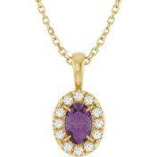 14K Lab-Grown Alexandrite & Natural Diamond Necklace 16-18" Length