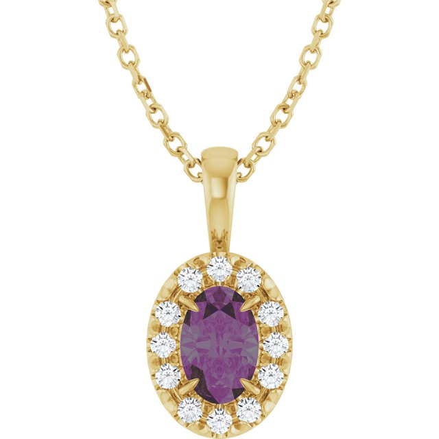 14K Lab-Grown Alexandrite & Natural Diamond Necklace 16-18" Length