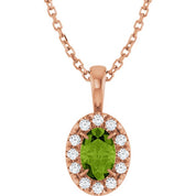 14K Rose 6x4 mm Natural Peridot & 1/10 CTW Natural Diamond 16-18" Necklace