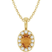 14K Yellow 6x4 mm Natural Citrine & 1/10 CTW Natural Diamond 16-18" Necklace