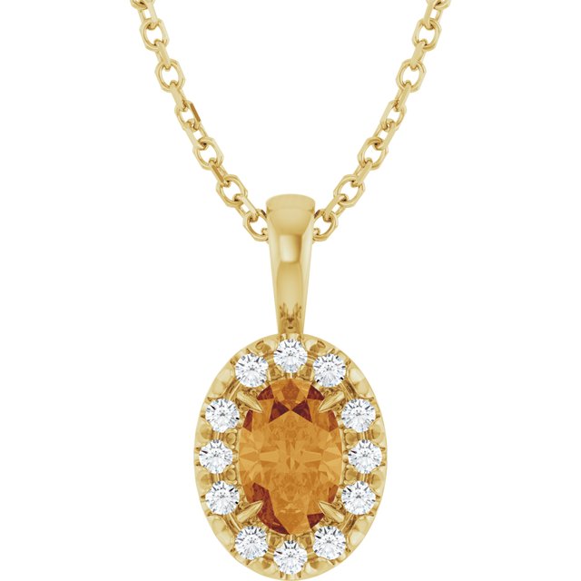 14K Yellow 6x4 mm Natural Citrine & 1/10 CTW Natural Diamond 16-18" Necklace