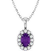 Platinum 6x4 mm Natural Amethyst & 1/10 CTW Natural Diamond 16-18" Necklace