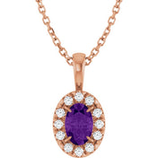 14K Rose 6x4 mm Natural Amethyst & 1/10 CTW Natural Diamond 16-18" Necklace