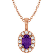 14K Rose 6x4 mm Natural Amethyst & 1/10 CTW Natural Diamond 16-18" Necklace