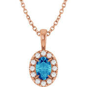 14K Rose 6x4 mm Natural Blue Zircon & 1/10 CTW Natural Diamond 16-18" Necklace