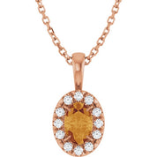 14K Rose 6x4 mm Natural Citrine & 1/10 CTW Natural Diamond 16-18" Necklace
