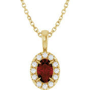 14K Yellow 6x4 mm Natural Mozambique Garnet & 1/10 CTW Natural Diamond 16-18" Necklace