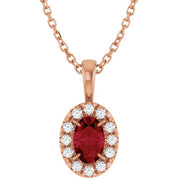 14K Rose 6x4 mm Natural Ruby & 1/10 CTW Natural Diamond 16-18" Necklace
