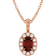 14K Rose 6x4 mm Natural Mozambique Garnet & 1/10 CTW Natural Diamond 16-18" Necklace