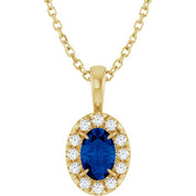 14K Yellow 6x4 mm Natural Blue Sapphire & 1/10 CTW Natural Diamond 16-18" Necklace