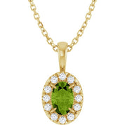 14K Yellow 5x3 mm Natural Peridot & .05 CTW Natural Diamond 16-18" Necklace