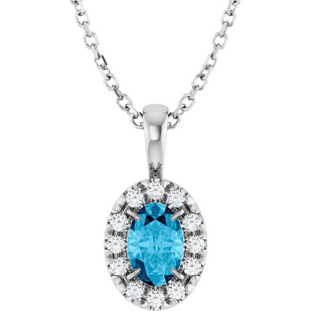 Platinum 5x3 mm Natural Aquamarine & .05 CTW Natural Diamond 16-18" Necklace