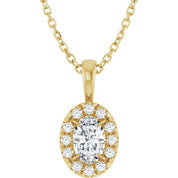14K Yellow 6x4 mm Natural White Sapphire & 1/10 CTW Natural Diamond 16-18" Necklace