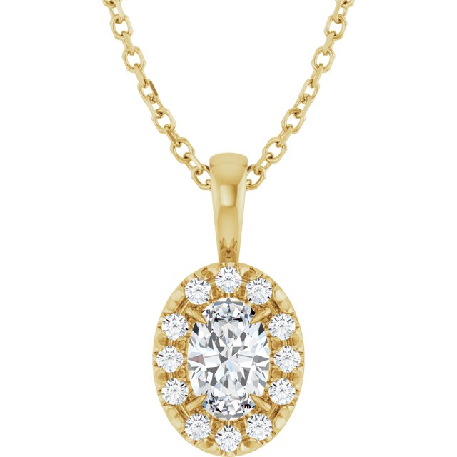 14K Yellow 6x4 mm Natural White Sapphire & 1/10 CTW Natural Diamond 16-18" Necklace