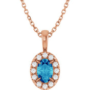 14K Rose 5x3 mm Natural Blue Zircon & .05 CTW Natural Diamond 16-18" Necklace